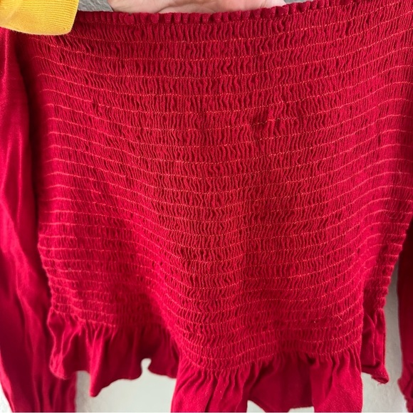 REFORMATION Francis Red Smocked Long Sleeve Square Neck Top - Picture 6 of 11